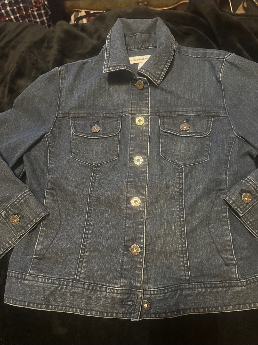 Chico's Dark Blue Platinum Denim Jean Jacket SIZE 0